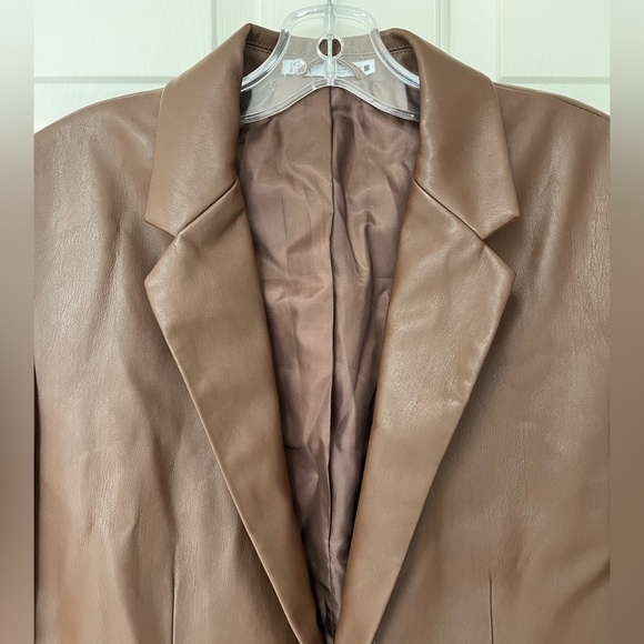 NWT ZARA Faux Leather Blazer M Chocolate Brown Blogger Favourite - Picture 7 of 16